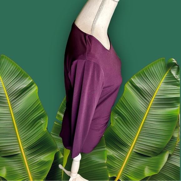 NWOT Calvin Klein ‘3/4 Sleeve Ruched Lace Up Detail Pullover Blouse’ Purple Sz S - Picture 10 of 11